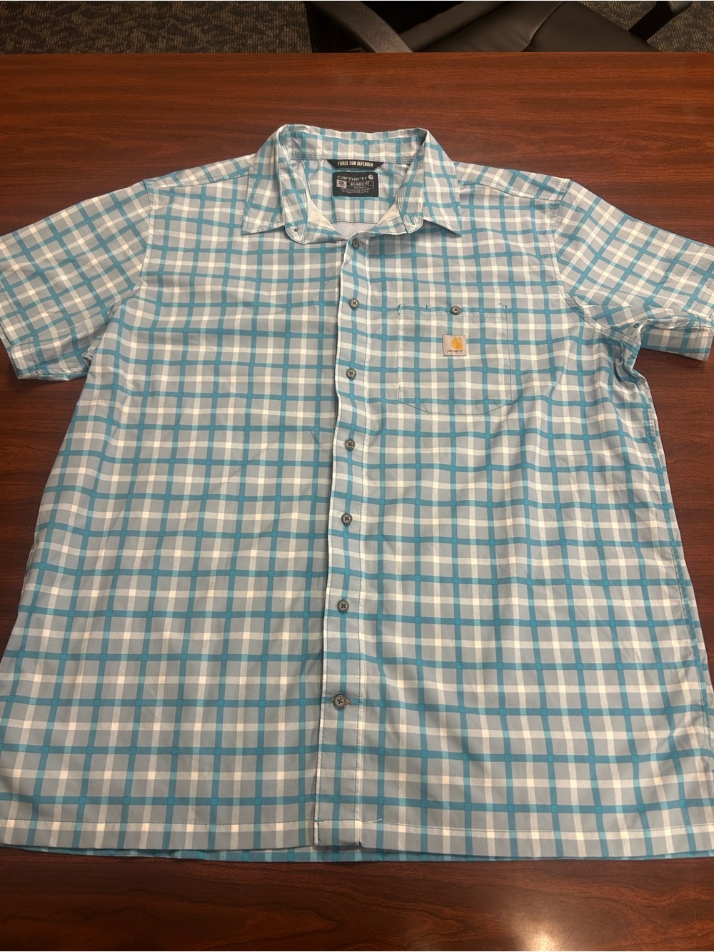 Carhartt Force Sun Defender Men's 2XLT Blue plaid short sleeve button down shirt